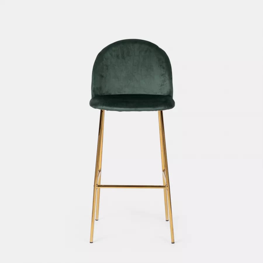 Sgabello in velluto verde scuro con gambe e poggiapiedi in metallo finitura oro - Zilla