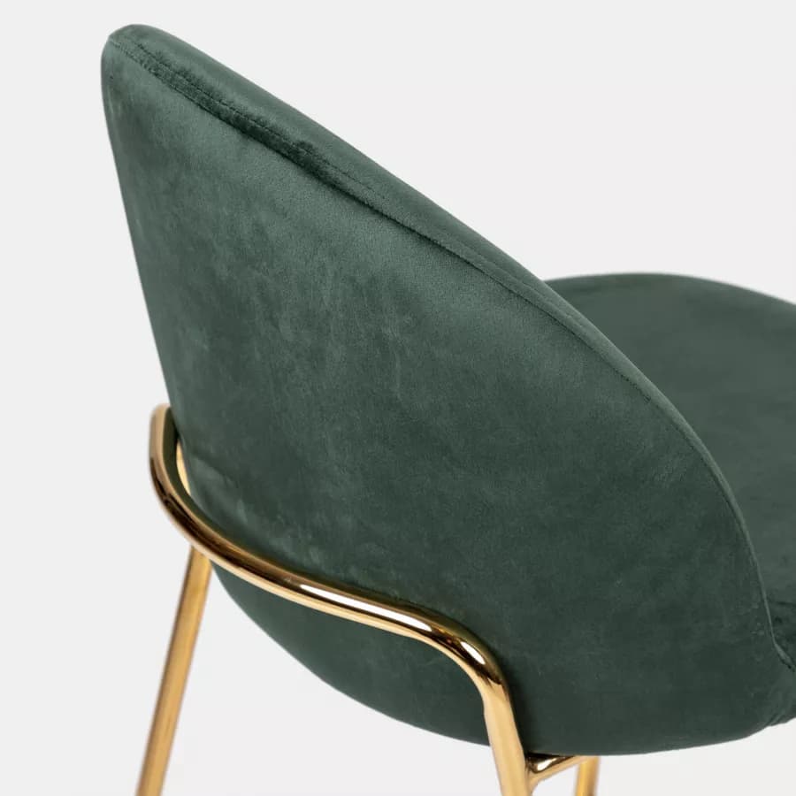 Sgabello in velluto verde scuro con gambe e poggiapiedi in metallo finitura oro - Zilla