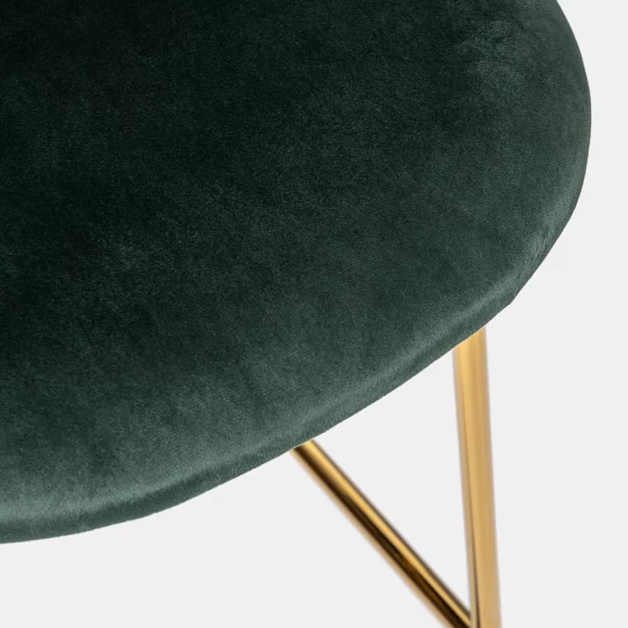 Sgabello in velluto verde scuro con gambe e poggiapiedi in metallo finitura oro - Zilla