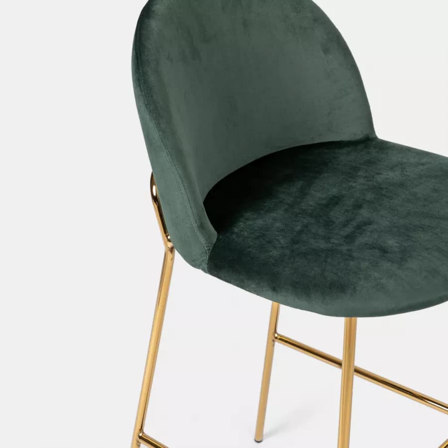 Sgabello in velluto verde scuro con gambe e poggiapiedi in metallo finitura oro - Zilla