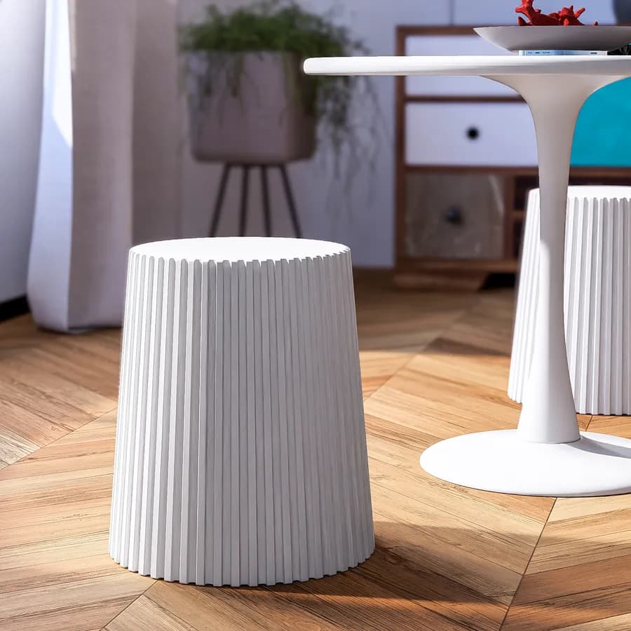 Sgabello rotondo 39 cm impilabile in polipropilene effetto cannettato bianco - Xilo