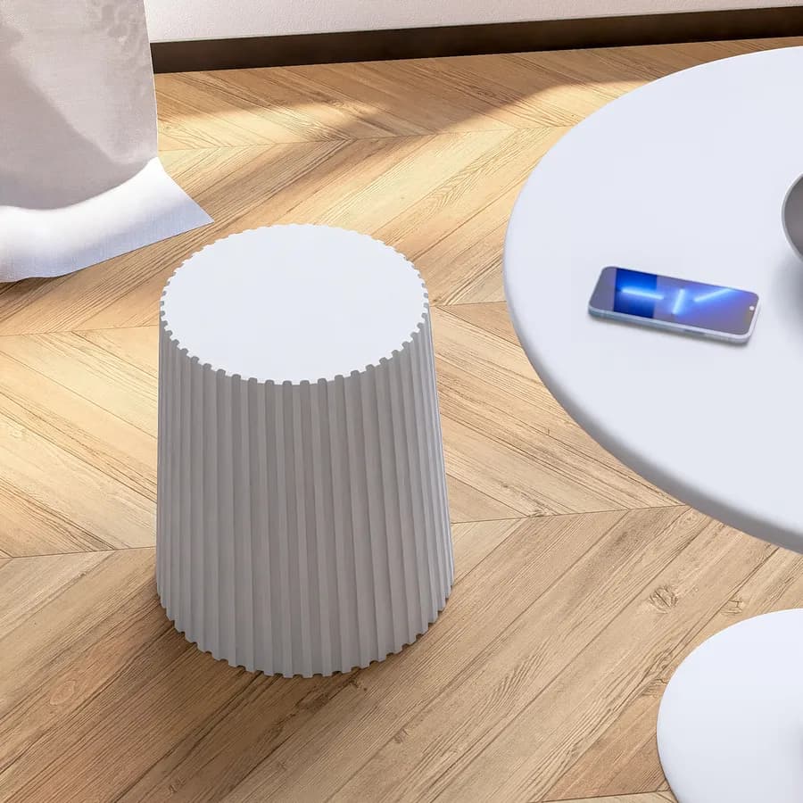Sgabello rotondo 39 cm impilabile in polipropilene effetto cannettato bianco - Xilo