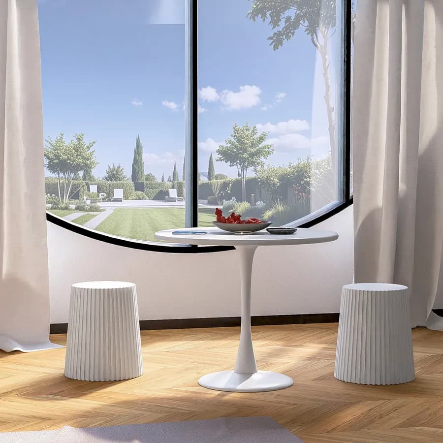 Sgabello rotondo 39 cm impilabile in polipropilene effetto cannettato bianco - Xilo