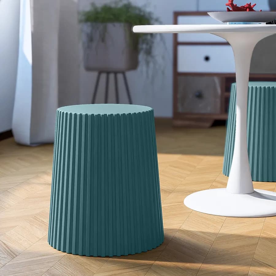 Sgabello rotondo 39 cm impilabile in polipropilene effetto cannettato blu petrolio - Xilo