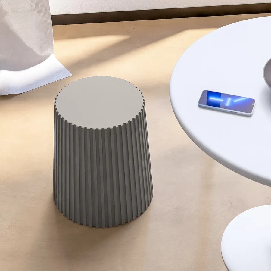 Sgabello rotondo 39 cm impilabile in polipropilene effetto cannettato grigio - Xilo