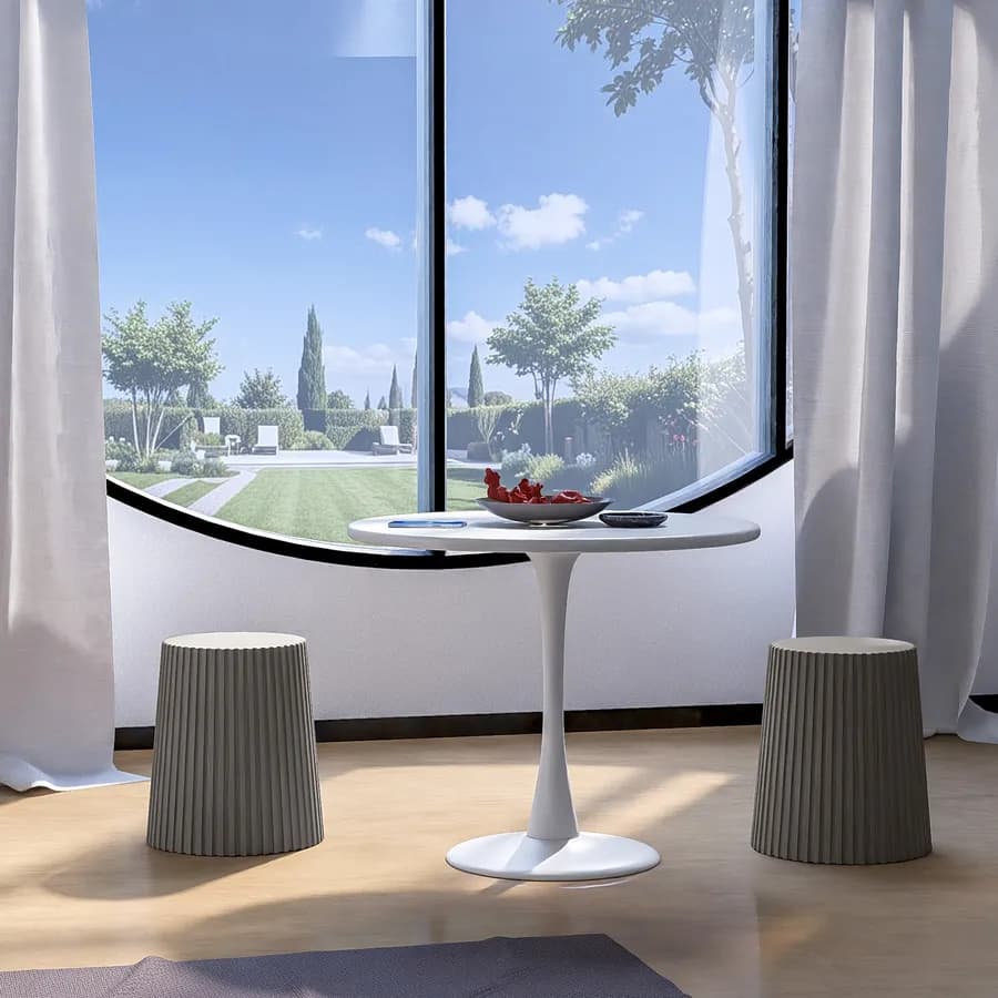 Sgabello rotondo 39 cm impilabile in polipropilene effetto cannettato grigio - Xilo