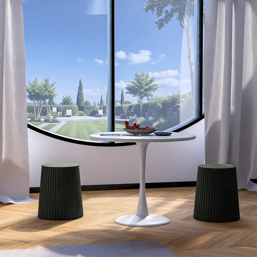 Sgabello rotondo 39 cm impilabile in polipropilene effetto cannettato verde - Xilo