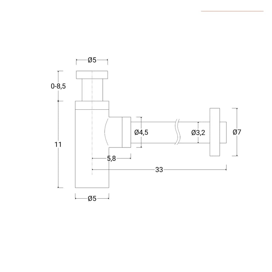 Sifone tondo di scarico per lavabo sospeso o appoggio in ottone grigio opaco