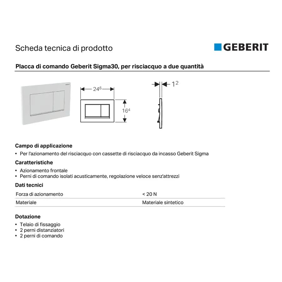 Placca di comando doppio tasto Geberit per Sigma 8 satinato e cromo - Sigma20 square