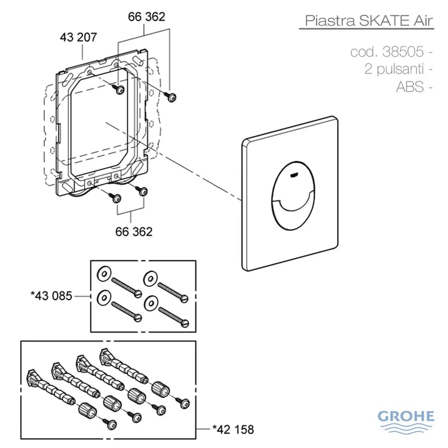 Sistema di scarico Grohe Skate AIR per cassette di scarico con placca di comando