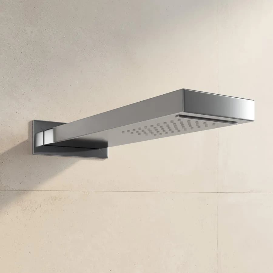Soffione acciaio cromato a parete 50x15 design squadrato con cascata