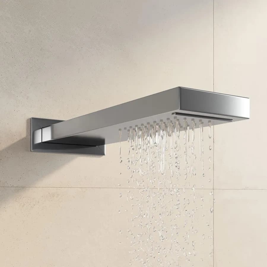 Soffione acciaio cromato a parete 50x15 design squadrato con cascata