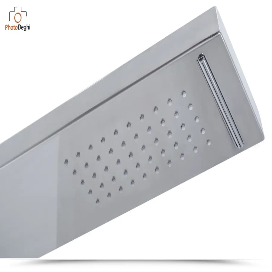Soffione acciaio cromato a parete 50x15 design squadrato con cascata