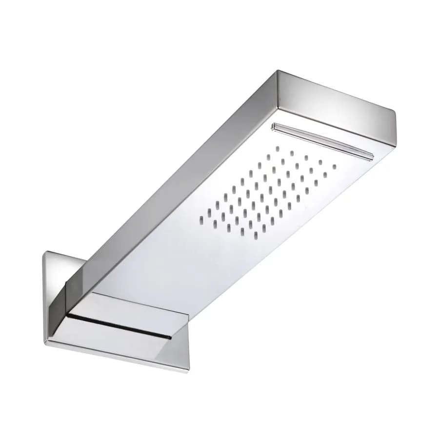 Soffione acciaio cromato a parete 50x15 design squadrato con cascata