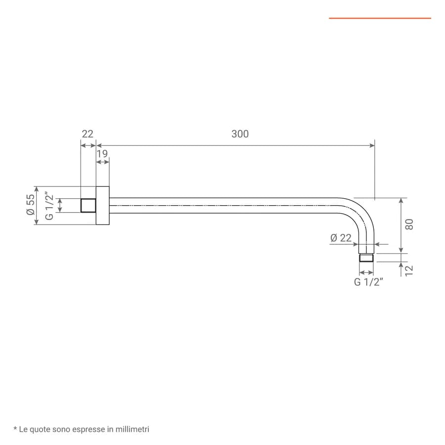 Soffione doccia tondo 20 cm e braccio 30 cm anticalcare Jacuzzi - Rubinetteria
