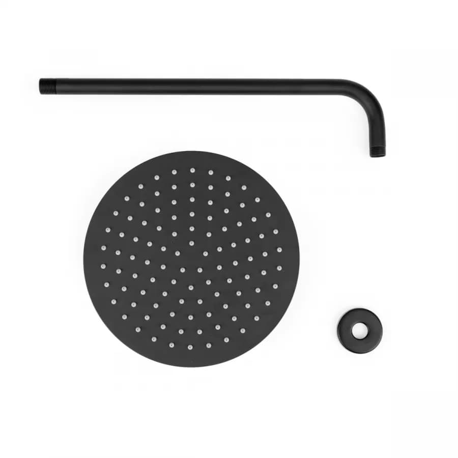Soffione e braccio doccia nero opaco design ultraslim anticalcare con forma circolare