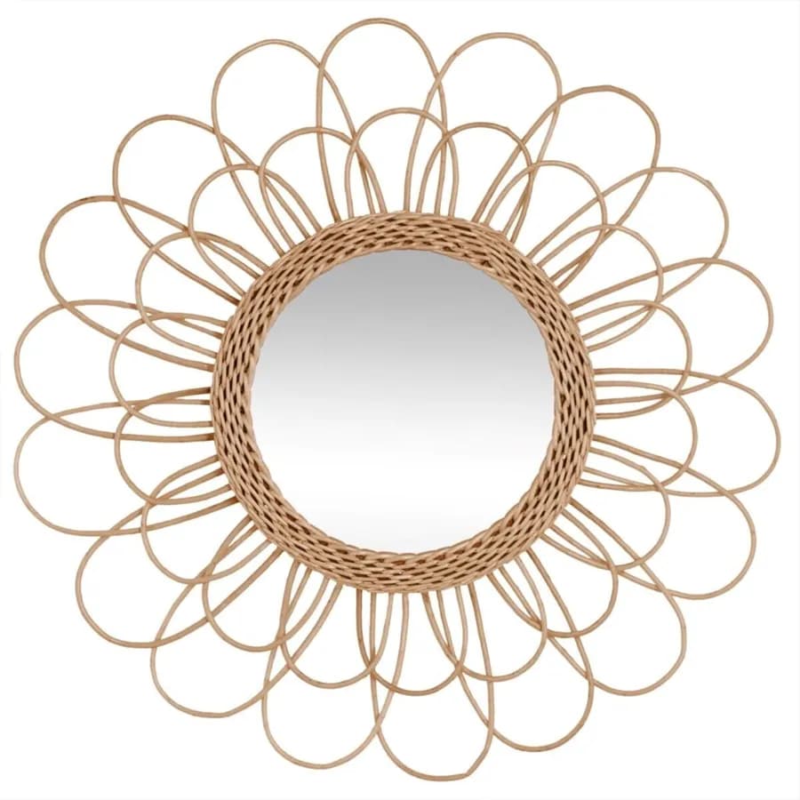 Specchio rotondo 56 cm a fiore con cornice intrecciata in vimini naturale