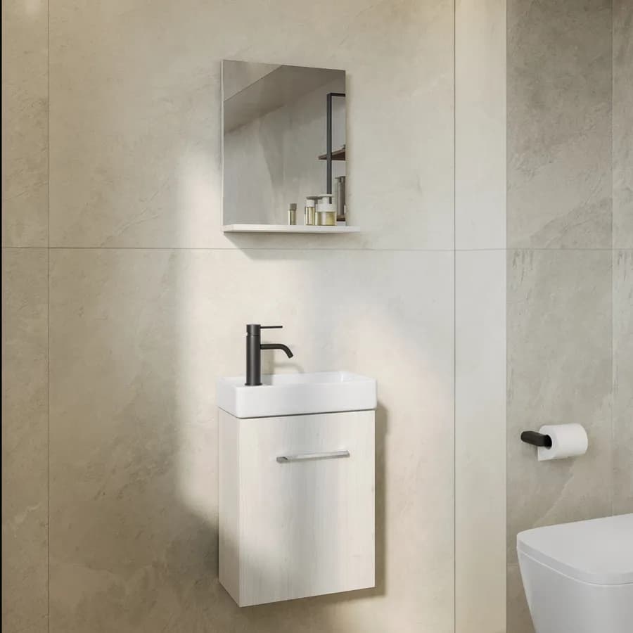 Mobile bagno 40 cm con mensola rovere bianco con specchiera - Nolita