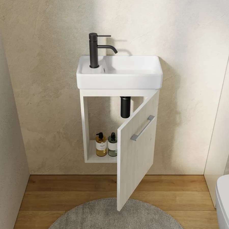 Mobile bagno 40 cm con mensola rovere bianco con specchiera - Nolita