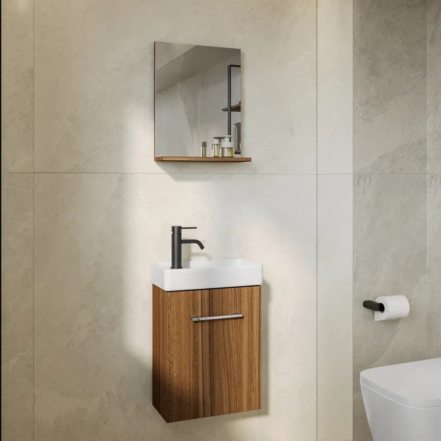 Mobile bagno 40 cm con mensola rovere sabbia con specchiera - Nolita