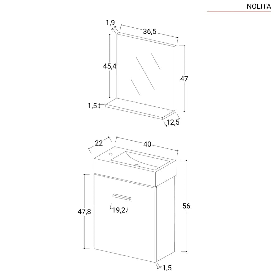 Mobile bagno 40 cm con mensola rovere sabbia con specchiera - Nolita