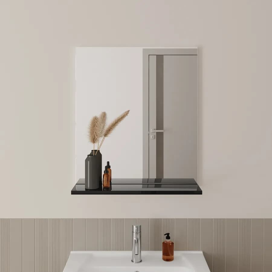 Specchiera bagno 55x63,5h cm con mensola d'appoggio nero lucido - Ready