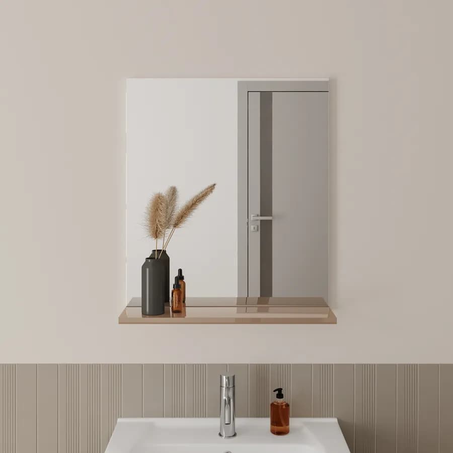 Specchiera bagno 55x63,5h cm con mensola d'appoggio tortora lucido - Ready