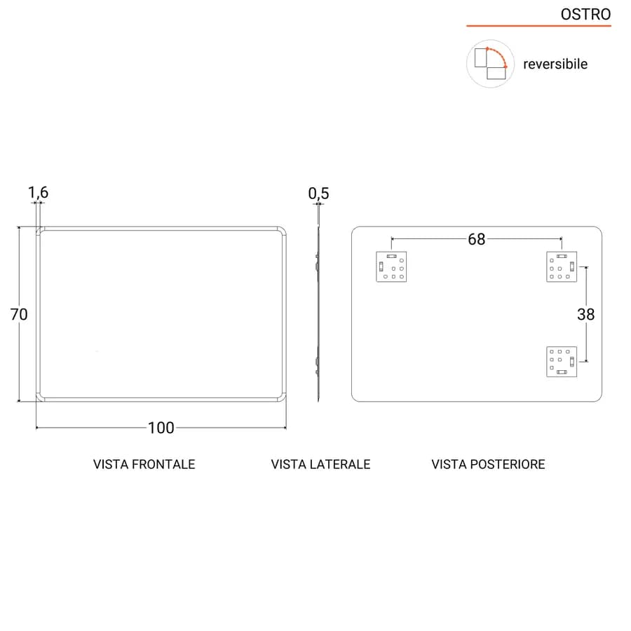 Specchio con cornice bisellata 100 x 70 cm reversibile - Ostro