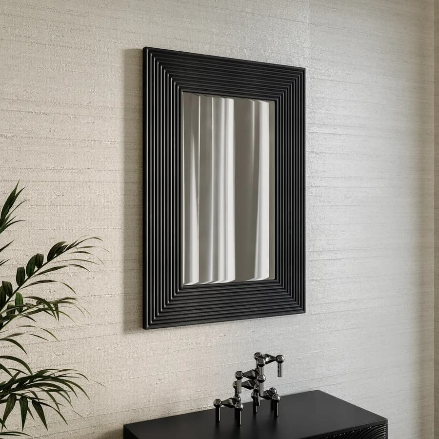 Specchio 100x70 cm con cornice in legno di mango nero cannettato - Imas