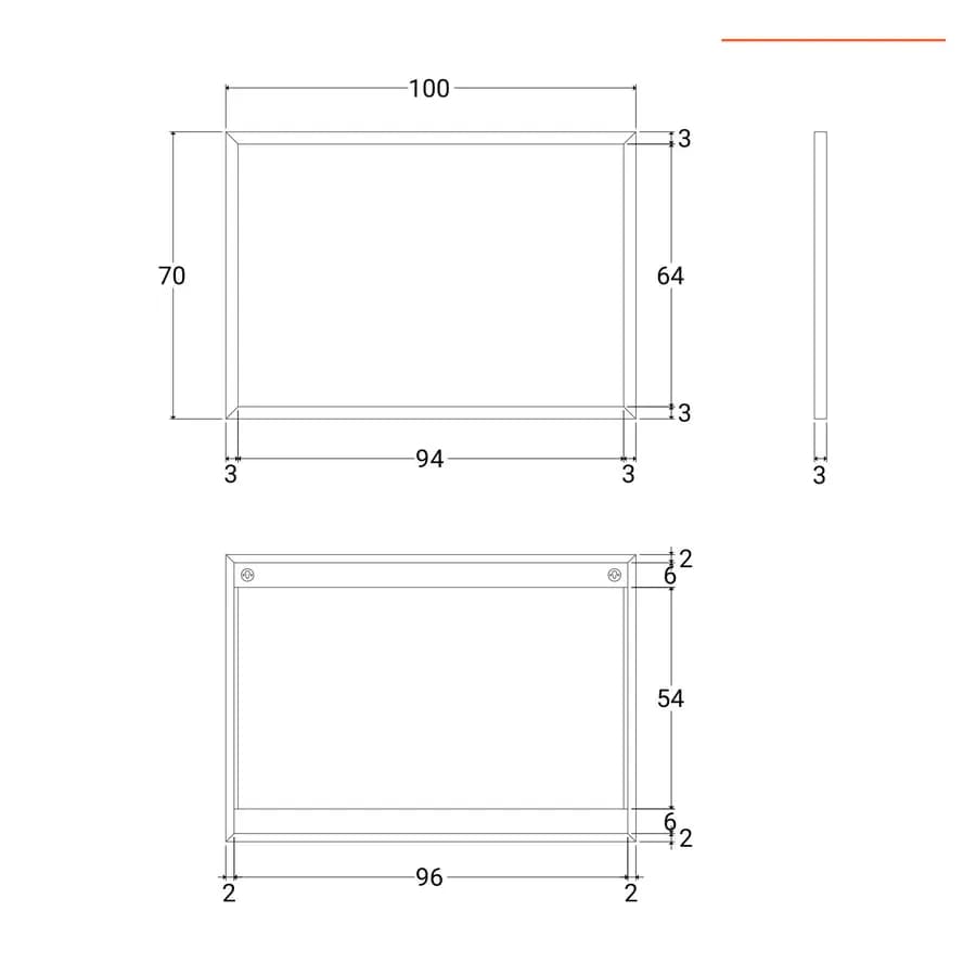 Specchio 100x70 cm con cornice sottile in legno di teak