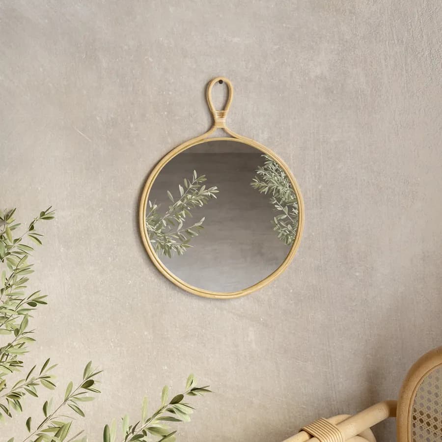 Specchio Ø 50 cm con cornice in rattan - Lerman