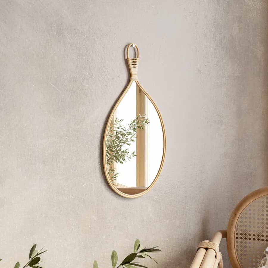 Specchio 58x28 cm con cornice in rattan - Lerman