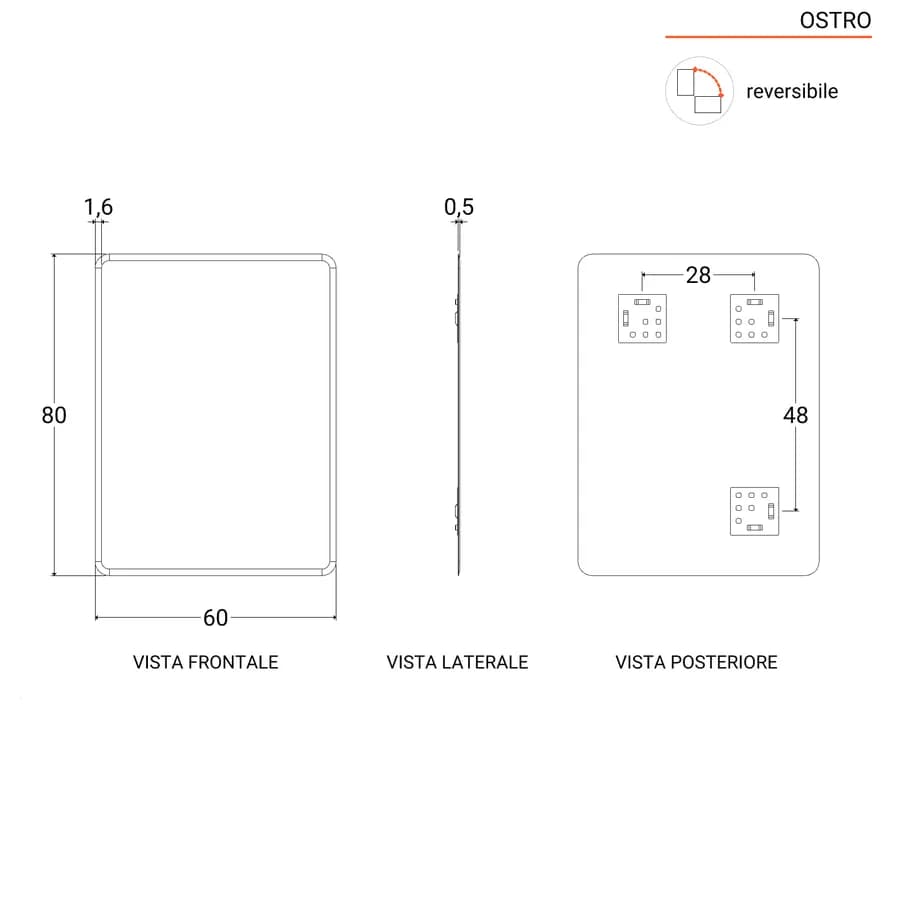 Specchio con cornice bisellata 60 x 80 cm reversibile - Ostro