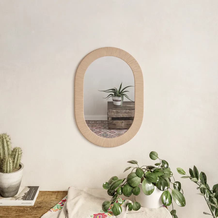 Specchio 60x41 cm con cornice in corda di carta intrecciata - Twilley