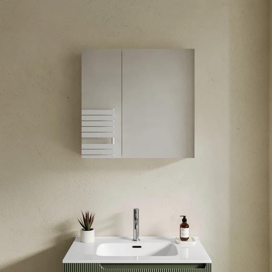 Specchio contenitore bagno 70 x 68 cm bianco lucido 2 ante