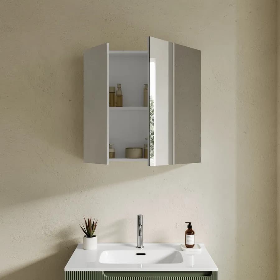 Specchio contenitore bagno 70 x 68 cm bianco lucido 2 ante