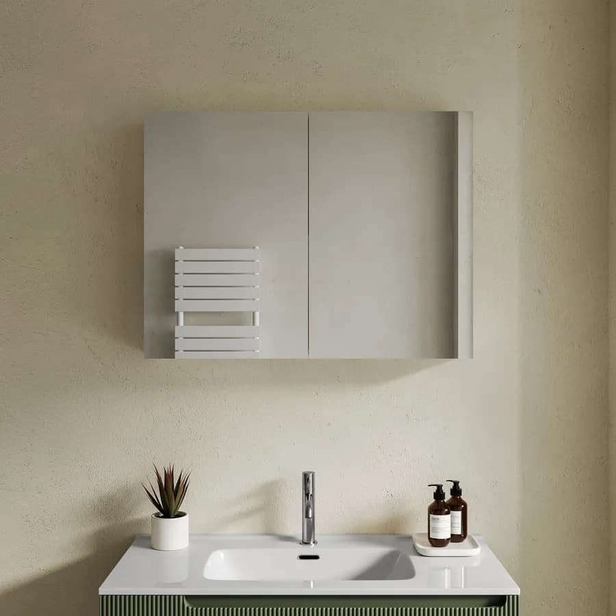 Specchio contenitore bagno cm 90 x 68 bianco lucido 2 ante