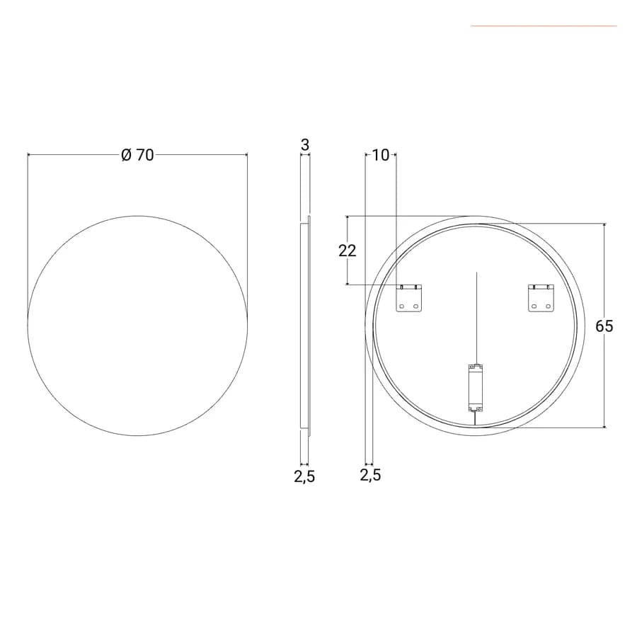 Specchio da bagno tondo Ø 70 cm luce fredda - Amede