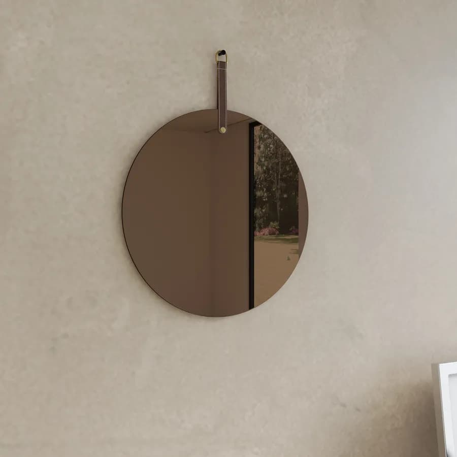 Specchio da parete 35x45h cm bronzato con cinghia in similpelle cuoio - Vame