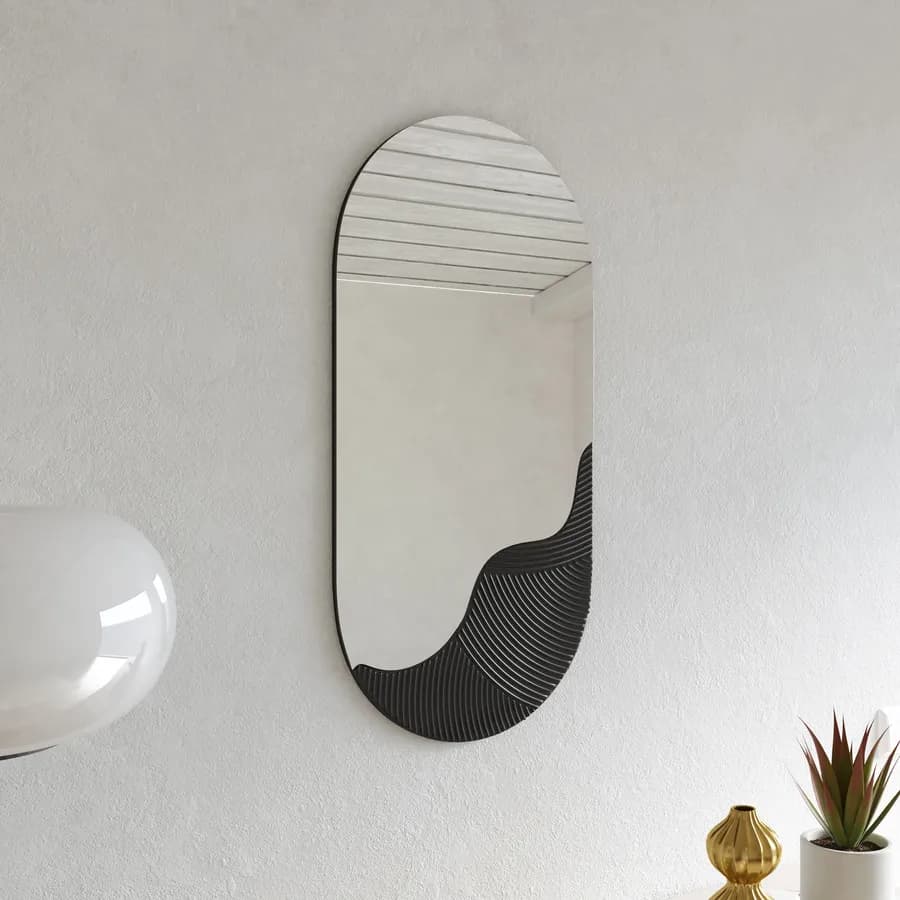 Specchio da parete 40x80h cm con dettaglio texturizzato nero opaco - Menin