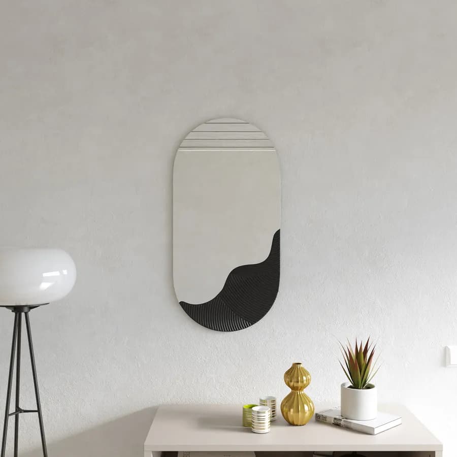 Specchio da parete 40x80h cm con dettaglio texturizzato nero opaco - Menin