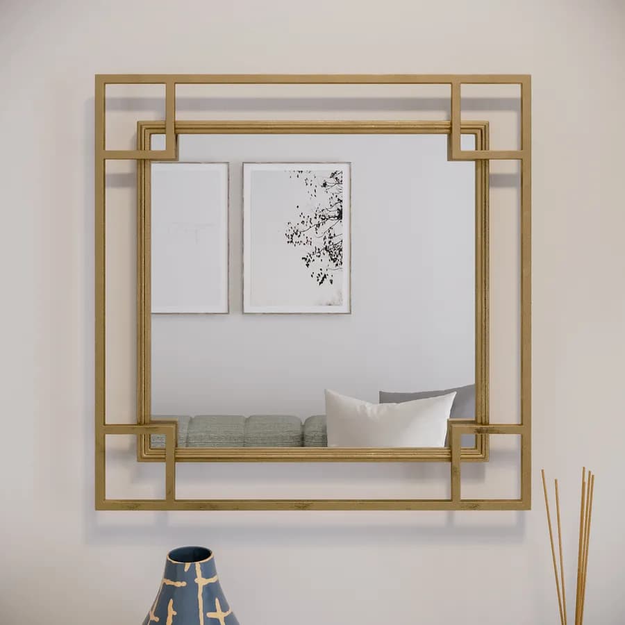 Specchio da parete 55x55 cm con cornice in metallo oro - Zarren