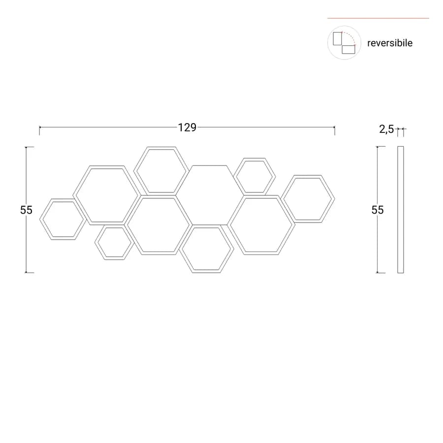 Specchio da parete reversibile 129x55h cm in metallo oro - Rayon