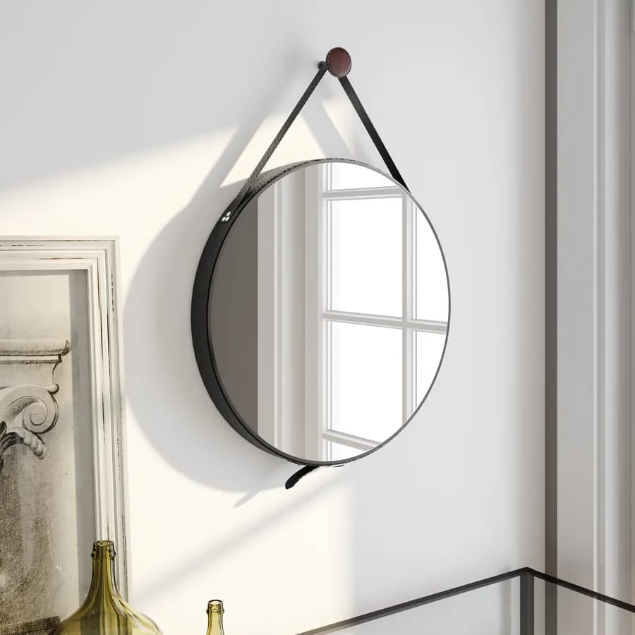 Specchio rotondo 50 cm con cornice in similpelle nero - Arnage