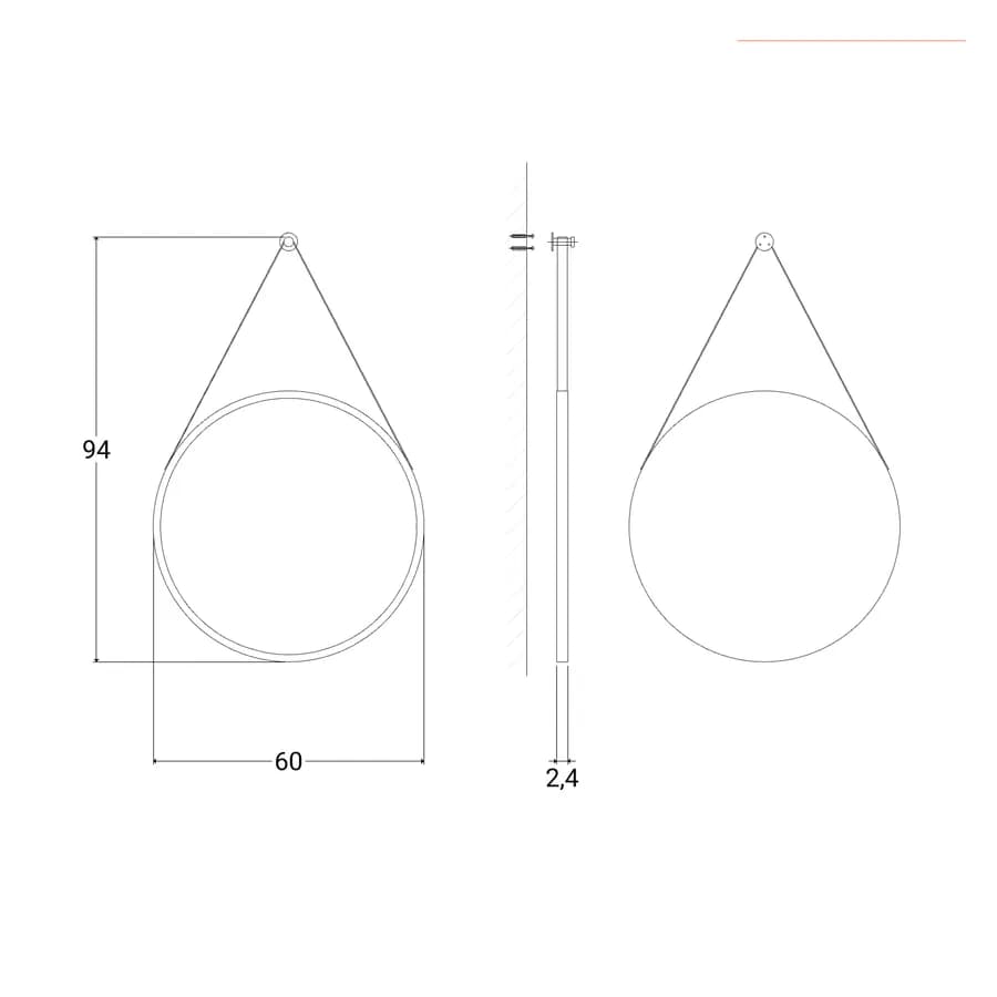 Specchio rotondo 60 cm con cornice e cinghia nera - Edel