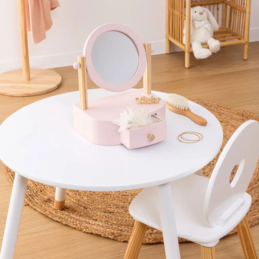 Specchio d'appoggio 29h cm in legno rosa e naturale con cassetto - Kids