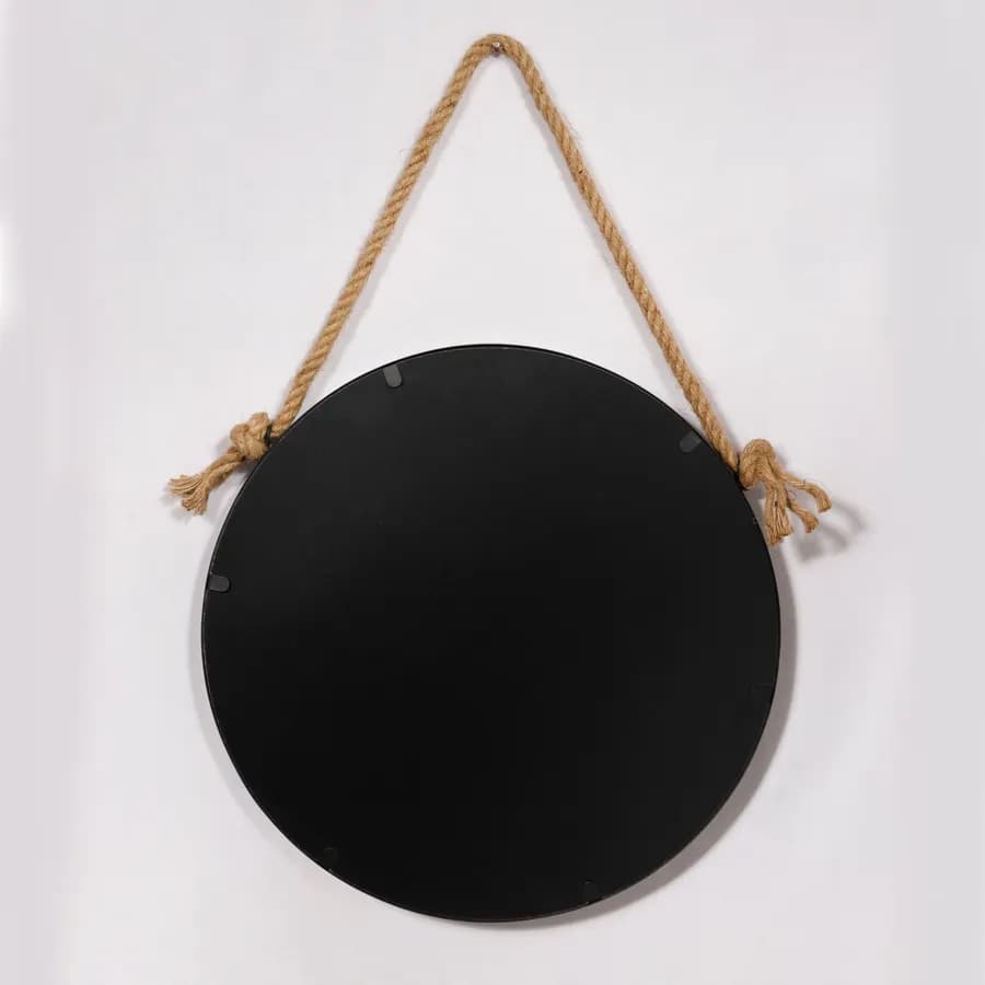 Specchio decorativo 50 cm con cornice nera e gancio in corda - Wiki