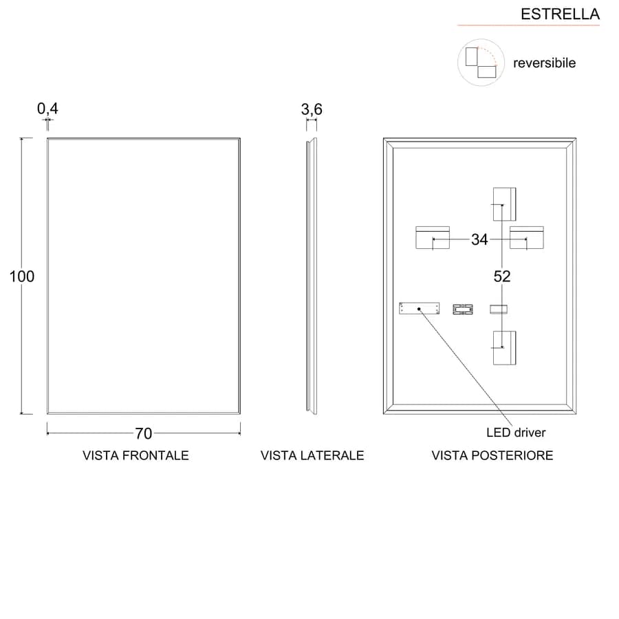 Specchio led 100 x 70 cm reversibile bianco opaco retroilluminato - Estrella