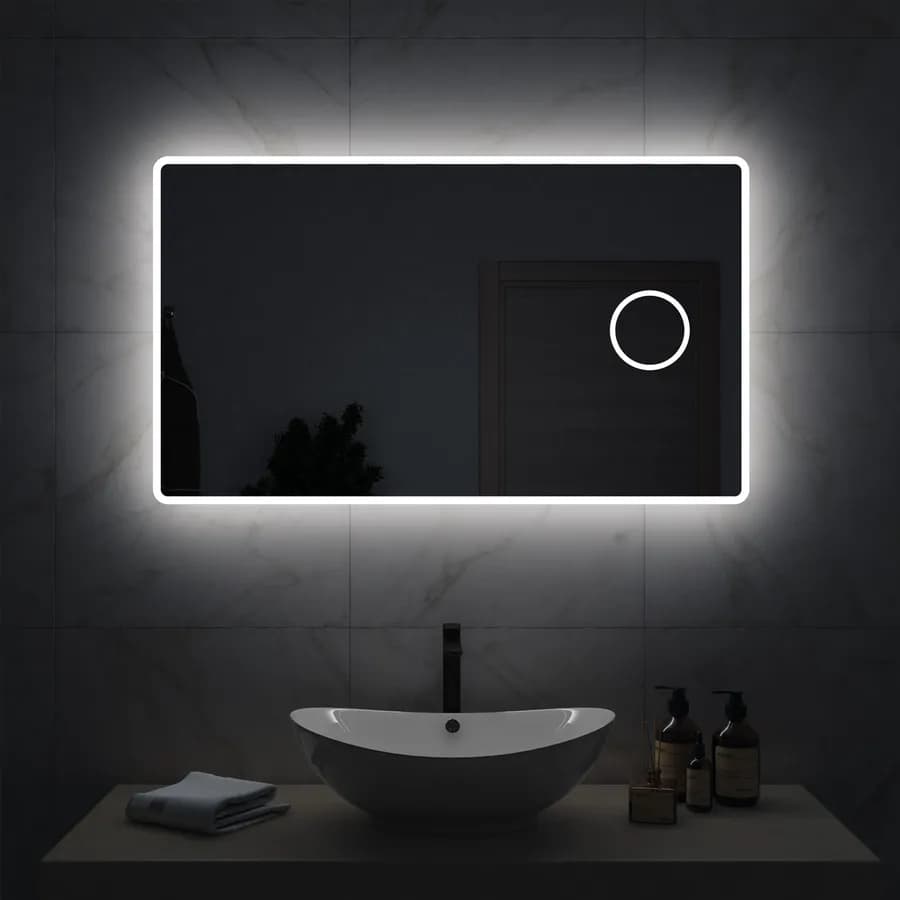 Specchio led 100x70 cm con cornice satinata e specchio ingranditore - Eglo