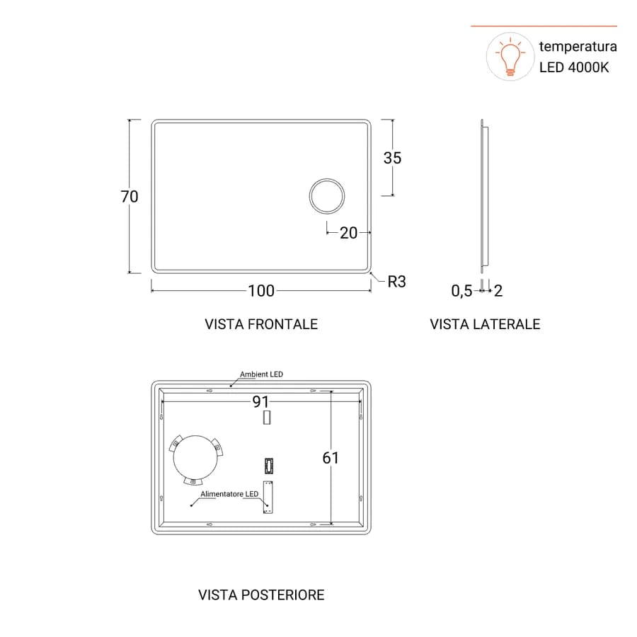 Specchio led 100x70 cm con cornice satinata e specchio ingranditore - Eglo